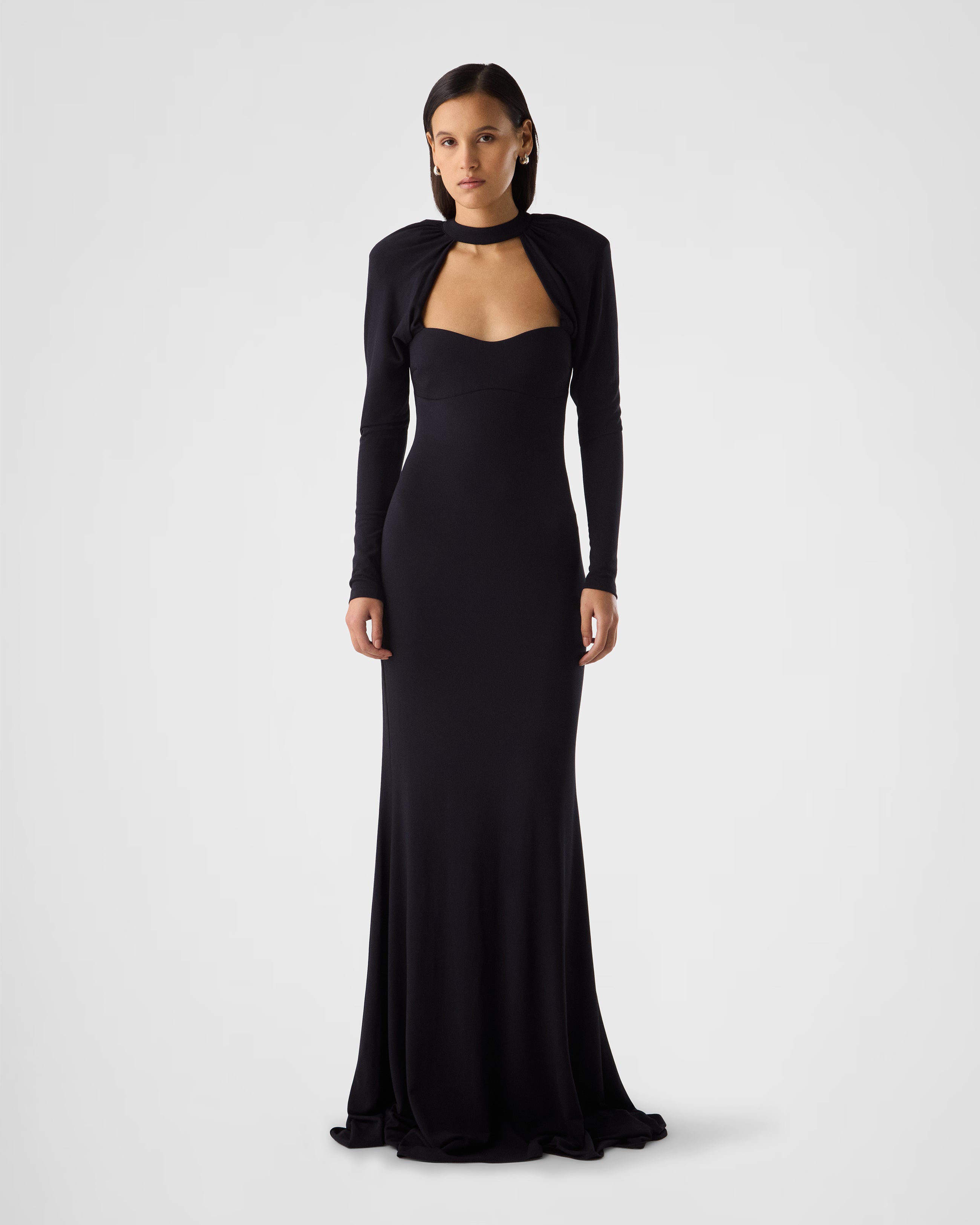 Nova draped shoulder long dress