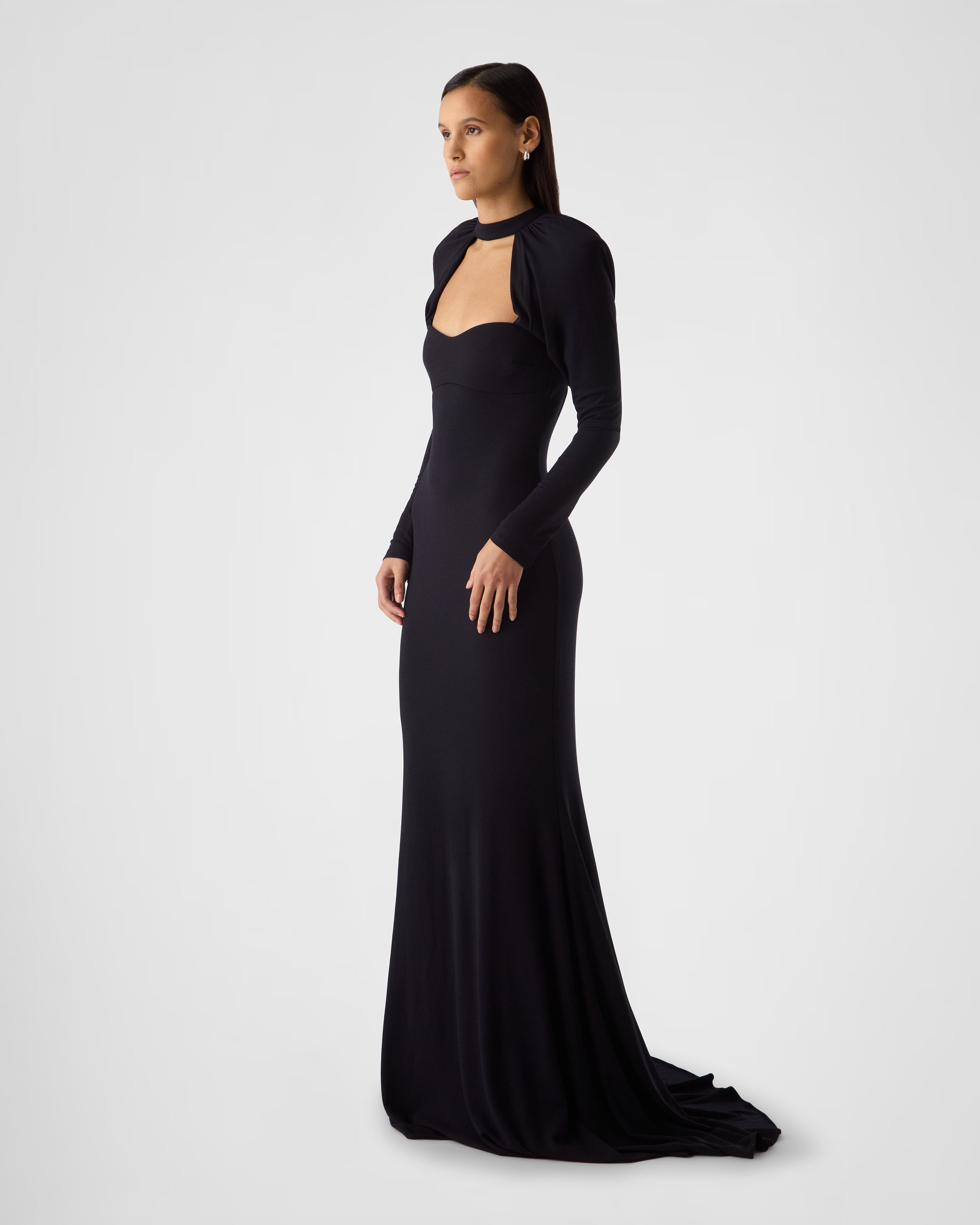 Nova draped shoulder long dress